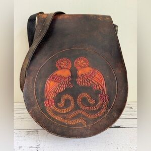 Vintage 60s 70s Unisex Hand Tooled Leather Shoulder Bag Hippie Grunge Festival